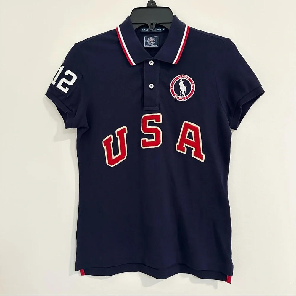 Ralph Lauren Navy Polo Shirt 2012 Olympics USA Big Pony Men's size Small Y2K